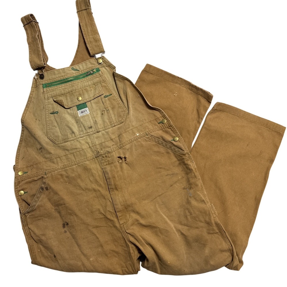 Liberty Bibs Overalls Mens 40x32 Brown Duck Carpenter Heavy Duty Canvas Thrashed